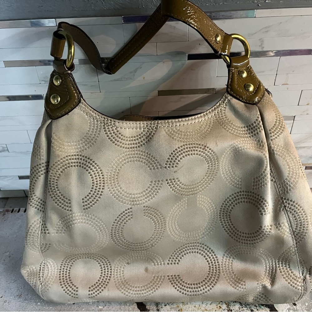 Coach Beige Shoulder Bag with Gold Accents